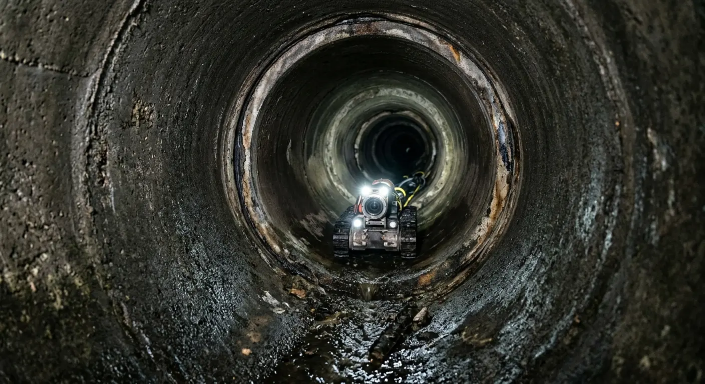 Robotic sewer camera inspecting pipe interior for Sewer Line Cleaning in Emeryville